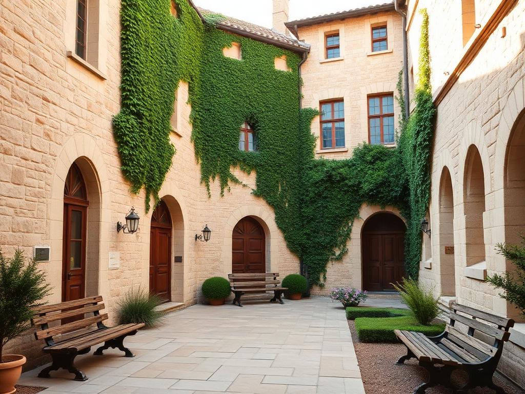 A peaceful monastery courtyard — one possible retreat location
