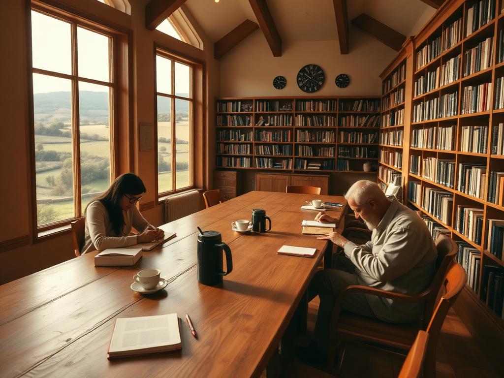 A quiet seminar room set up for focused writing